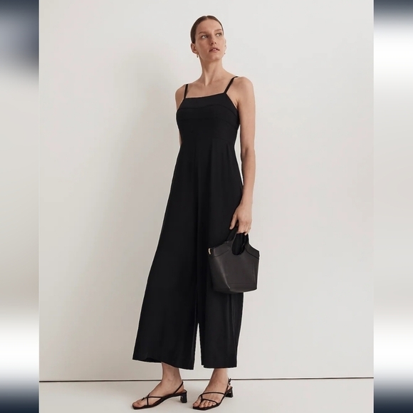 💚2XHP💚NWT Madewell Amira Square-Neck Wide-Leg Sleeveless Jumpsuit Black - Picture 1 of 10